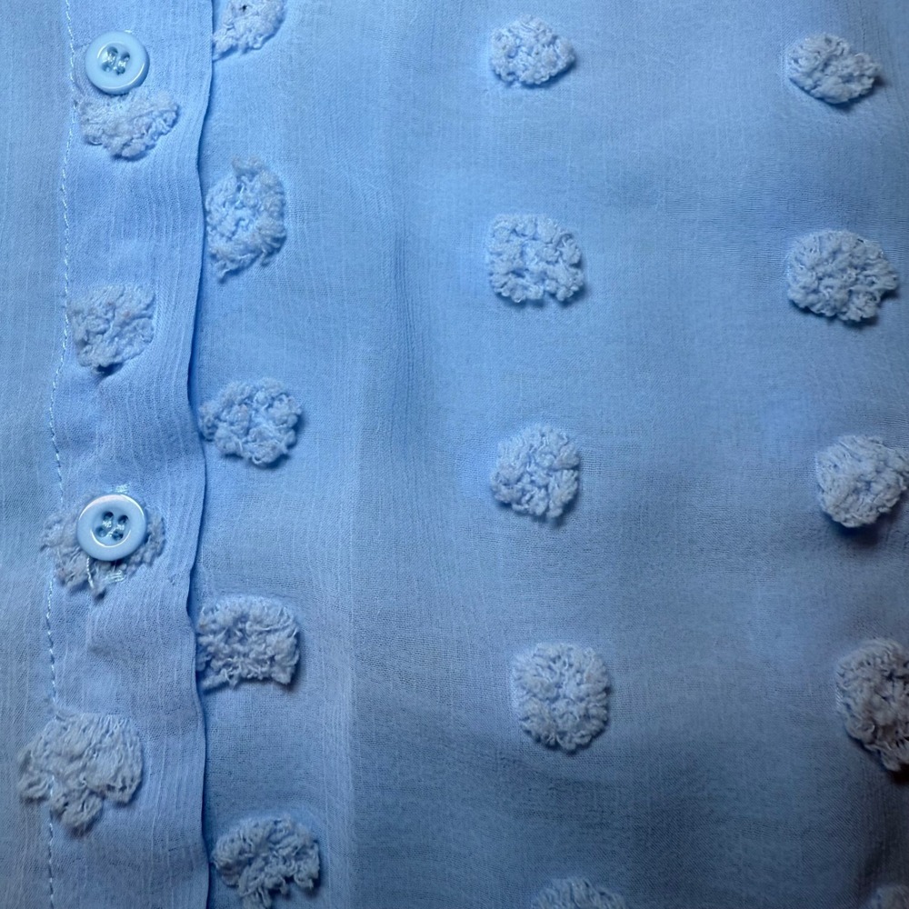 Collection by Cezele Light Blue Swiss Dot Pom Pom Button‎ Up Blouse Medium - Picture 3 of 5